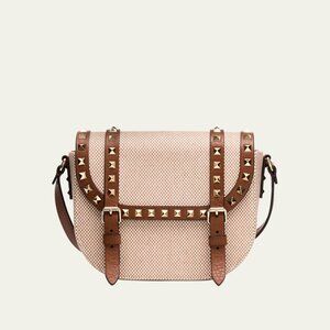 NWT Valentino Garavani Rockstud Small Canvas Saddle Crossbody Bag